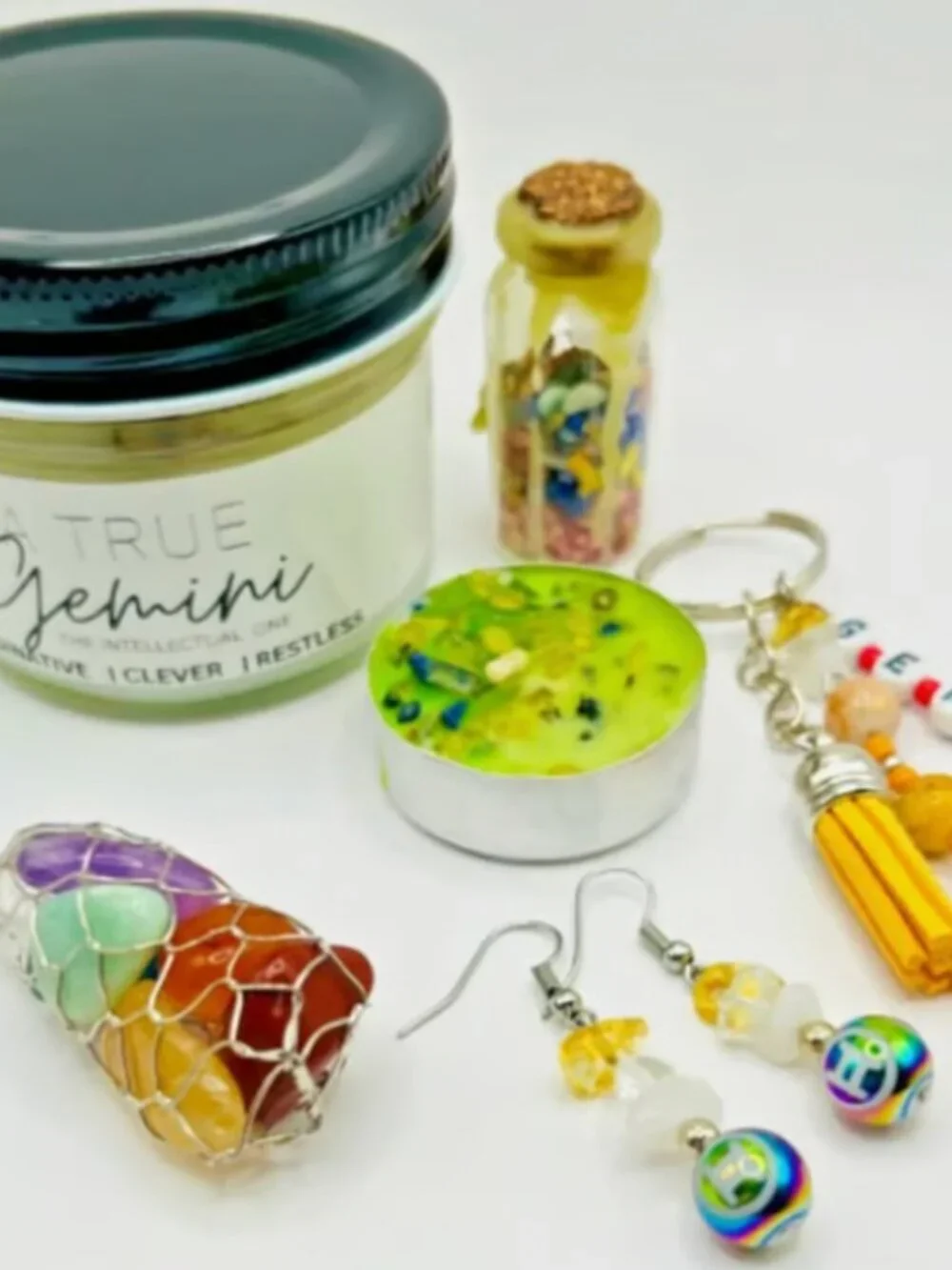 GEMINI GIFT Zodiac Healing Crystal Gift Set (6 pc) - FREE abundance candle